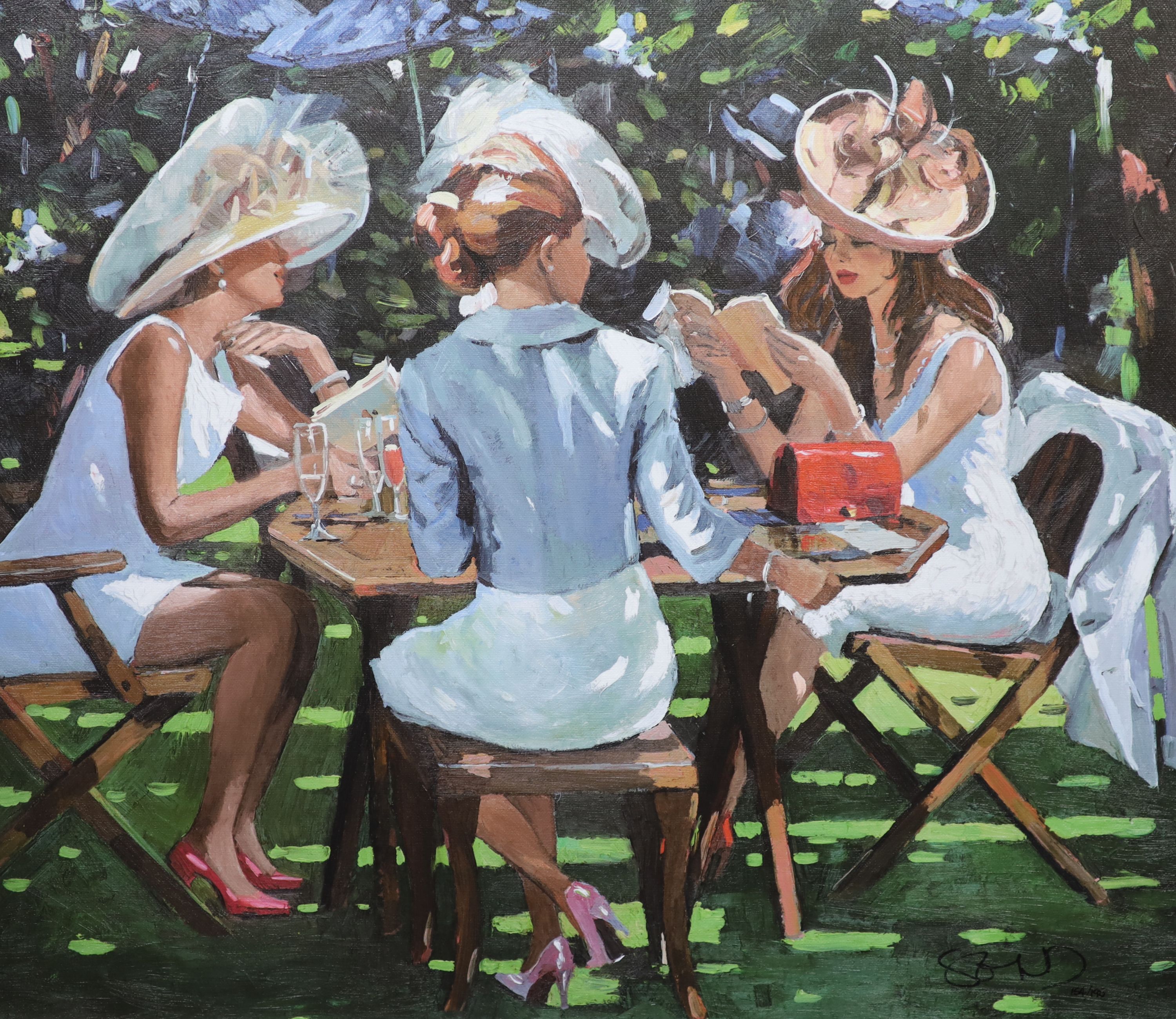 Sherree Valentine Daines, embellished canvas on board, Summer Conversation, 154/195, with COA, 54 x 64cm